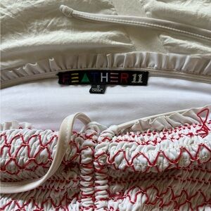 Feather 11 White and Red Smocked bathing suit with small cut out